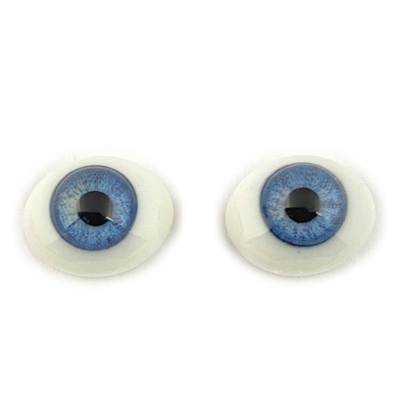 12mm Glass Eyes for Doll and Jewelry Making, Pair of Two Blue, with Oval Flat Backs, All Glass with Human Pupil and Realistic Color