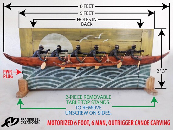 Hawaiian Outrigger Canoe Wood Carving Motorized 6-man Paddlers