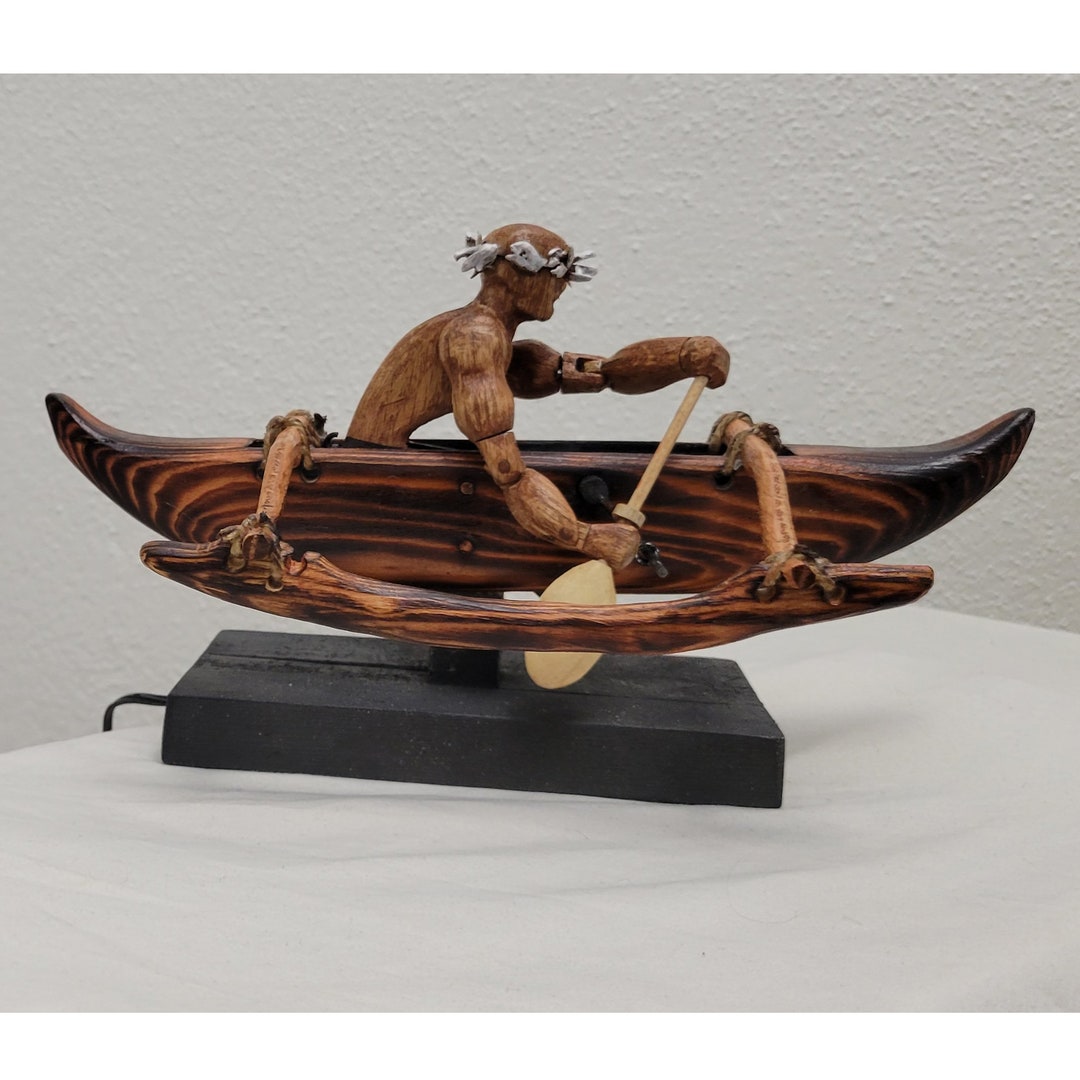 Hawaiian Outrigger Canoe Wood Carving Motorized 1-man Paddler - Etsy