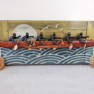 Hawaiian Outrigger Canoe Wood Carving Motorized 6-man paddlers hawaii state sport