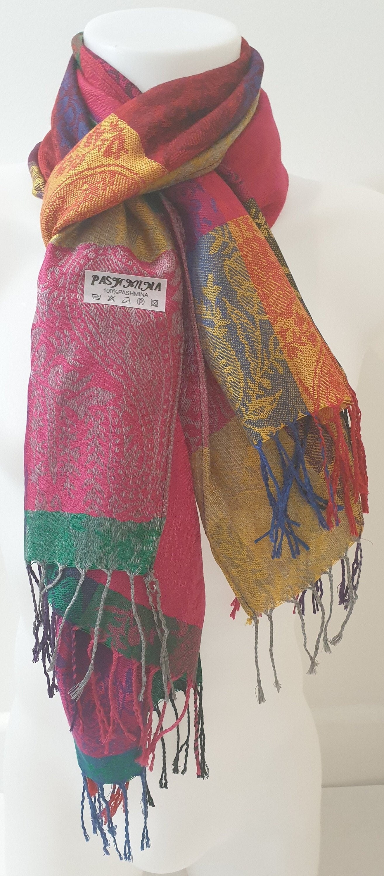 Womens Multicoloured 100 Pashmina Scarf Etsy