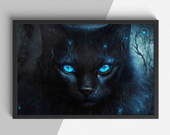 The Blue Eyed Gothic Cat - Gothic Cats Series | Fantasy Printable Art | Wall Art | Digital Downloads | Home Wall Decor | Art Print | Posters