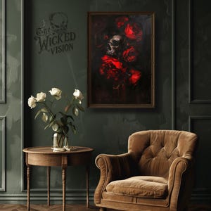 Gothic Skull and Rose Art Print, Dark Floral Skeleton Decor, Eerie ...