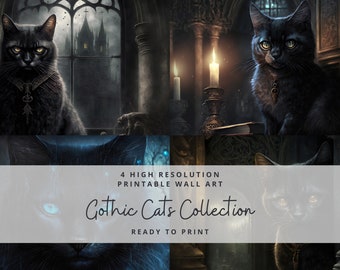 Gothic Cats Series - Bundle Collection | Fantasy Printable Art | Wall Art | Digital Downloads | Home Wall Decor | Art Print | Posters