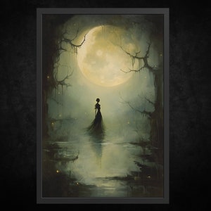 Impresión de póster en papel - Paseo a la luz de la luna | Arte mural gótico | Arte Gótico | Arte de la Academia Oscura | Decoración gótica vintage | Arte Oscuro | bosque espeluznante