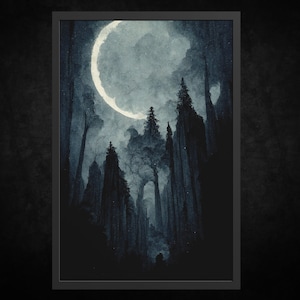 Impresión de póster en papel - The Dark Eternal Night | Arte mural gótico | Arte Gótico | Arte de la Academia Oscura | Decoración gótica vintage | Arte del bosque nocturno