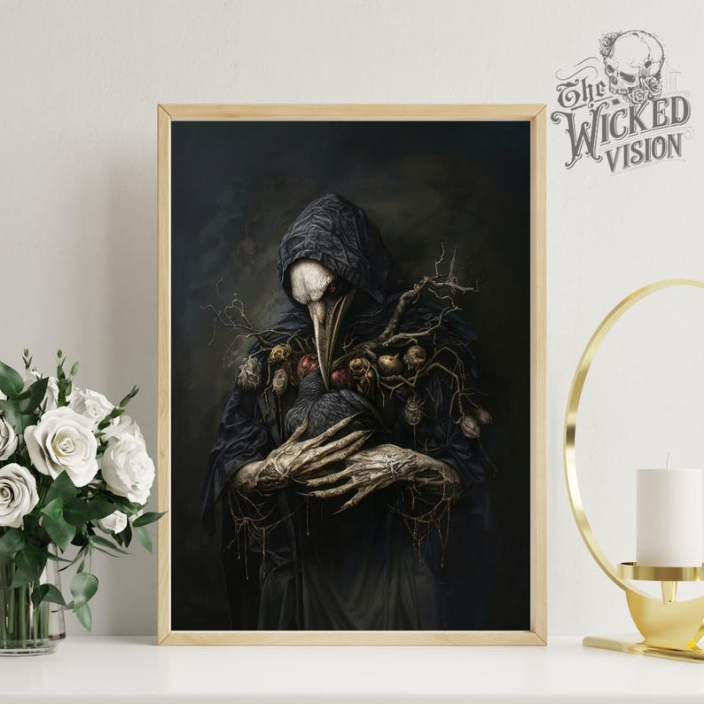 Dark Plague Doctor Art Print, Gothic Horror Bird Mask Illustration ...