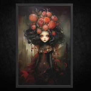 Impresión de póster en papel - Crimson Wendy | Arte mural gótico | Arte Gótico | Arte de la Academia Oscura | Decoración gótica | Arte Wicca | Arte Oscuro | la muñeca malvada