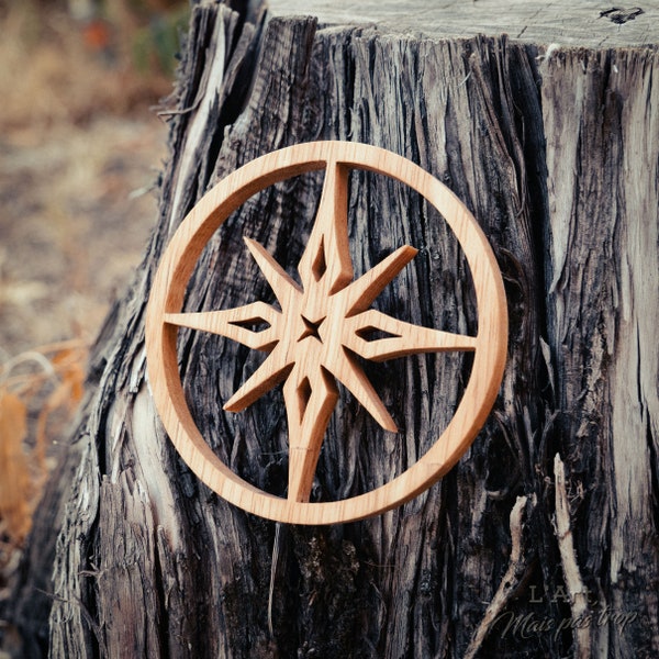 Boussole décorative en bois massif