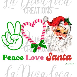 Peace Love Santa Weihnachten Candy Cane Herz PNG Digital Download für Shirts/ Pullover