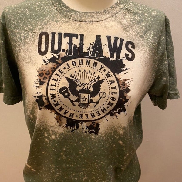 Outlaws Bleached T-shirt Johnny Merle Hank Waylon Willie