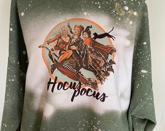 Halloween Bleached Sweatshirt Witches Fall Autumn Unisex Fall Halloween October Pocus Sanderson