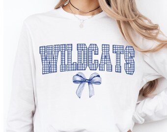 Kentucky Wildcats Bow Long Sleeve Tee Plaid UK Basketball Football Baseball Go Cats Gildan unisex