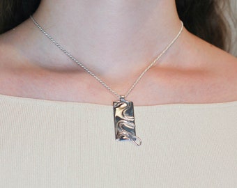 Handmade 925 Sterling Silver Pendant, Modern Squiggle Pendant, Unique Artisan Designed Jewelry, NO CHAIN