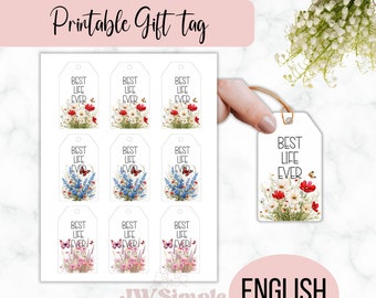 JW Printable Floral Gift Tags, Gift Tags, English, Pioneer Gifts, JW Gifts, JW gift tags printable, Floral labels, Best life ever, Gift Bag