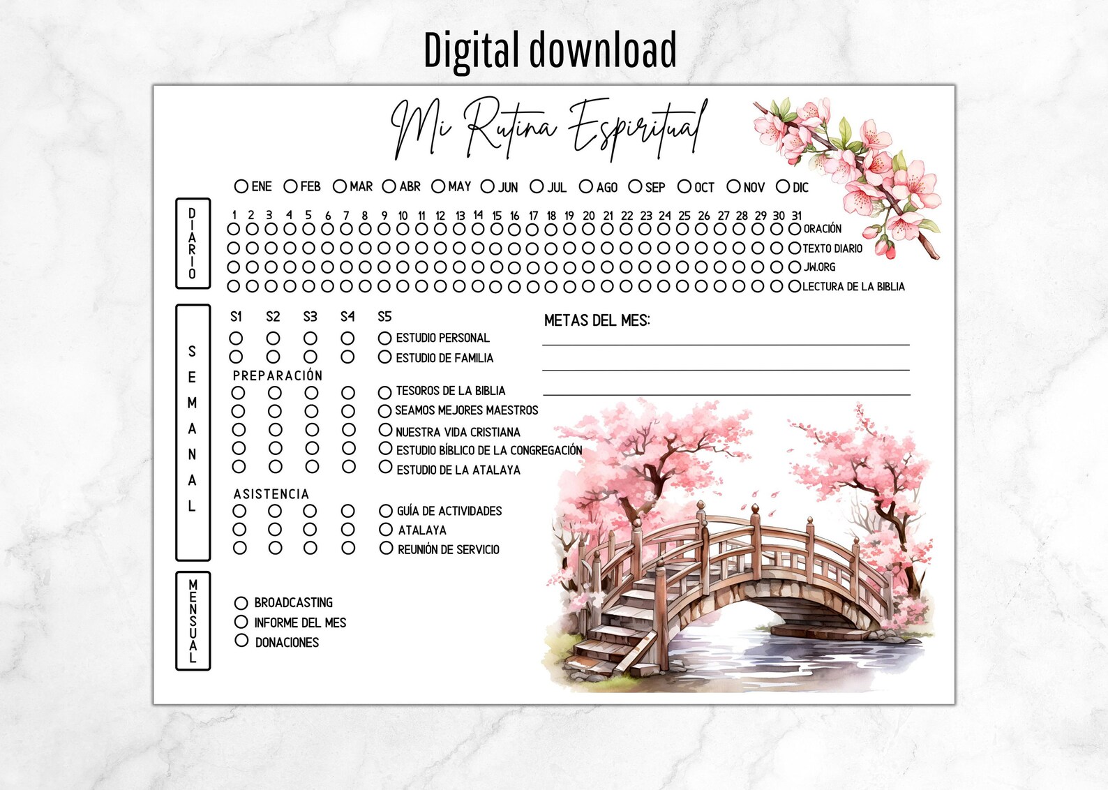 JW Spiritual Routine Activity Tracker, Checklist, Daily Weekly Monthly ...