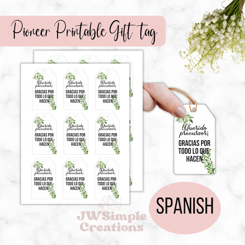 Printable Pioneer Gift Tags, Gift Tags, Spanish, Pioneer Gifts, JW
