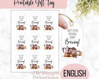 Printable Pioneer Gift Tags, Gift Tags, English, Pioneer Gifts, JW Gifts, JW gift tags printable, Gift Bag Tags, Coffee lover tags
