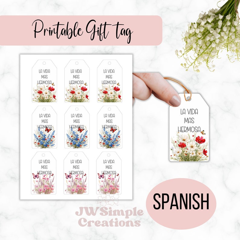 JW Printable Floral Gift Tags, Gift Tags, Spanish, Pioneer Gifts, JW