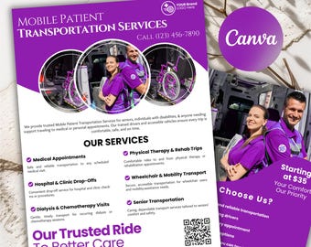 Plantilla de volante NEMT, transporte móvil de pacientes, Canva editable (A4)