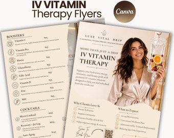 Plantilla de folleto para fiesta de terapia intravenosa, marketing de hidratación intravenosa, evento de bienestar con terapia intravenosa, promoción de spa médico, folletos de terapia de vitaminas