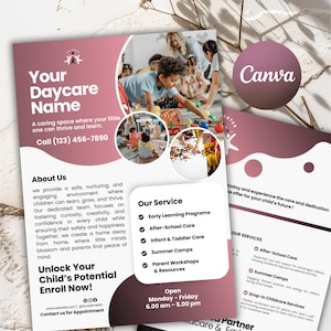 Daycare Flyer Template, Childcare Brochuers Template, Home Daycare Editable Flyer, Customizable Enrollment Flyer