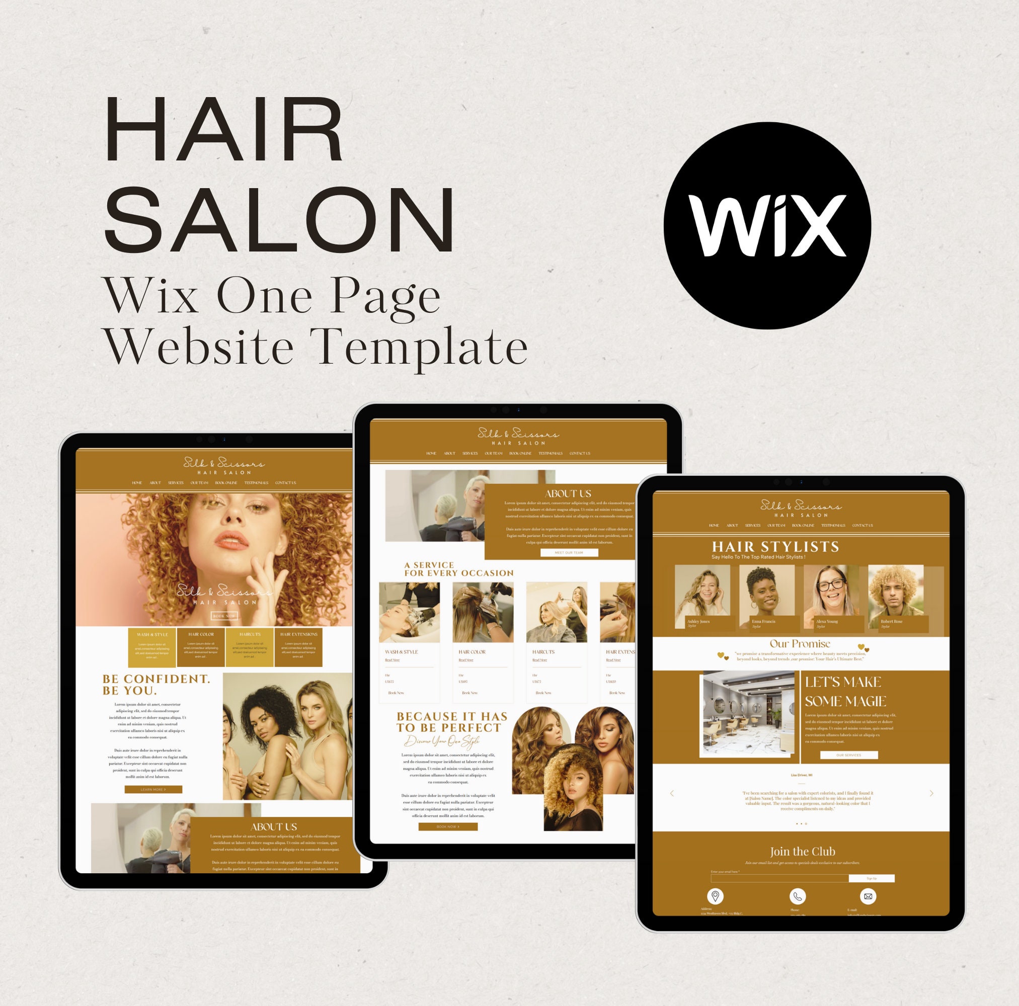 Hair salon wix one page website template perfect for etsy