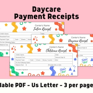 Cute Daycare Receipts, Childcare Receipts, Tuition Receipt,Printable Forms For Daycare