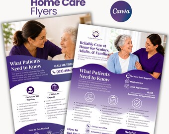 Folleto de atención domiciliaria en Canva, marketing para el cuidado de personas mayores, plantilla para el cuidado de personas mayores, folleto de atención médica no médica