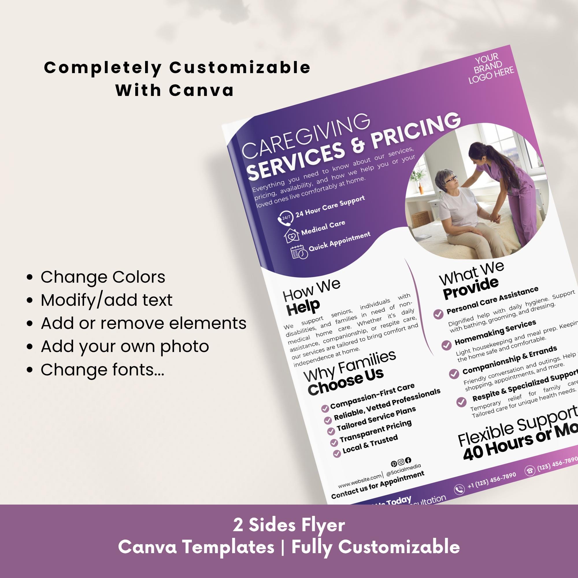 Caregiving Services Flyer Template: Homecare Agency Brochure (canva ...
