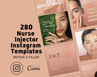 Nurse Injector templates, Botox & Fillers Canva Bundle templates, Esthetician instagram templates, Medspa Social Media