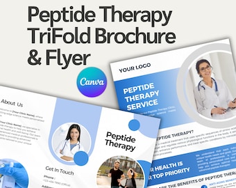 Modello di brochure e volantino in tre parti per la terapia peptidica per il marketing in MedSpa, modello Canva modificabile