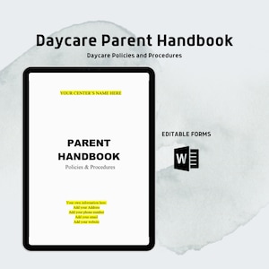 Daycare Parent Handbook, Daycare Policies and Procedures, Childcare Center Printable, Childcare Enrollment Forms, WORD document
