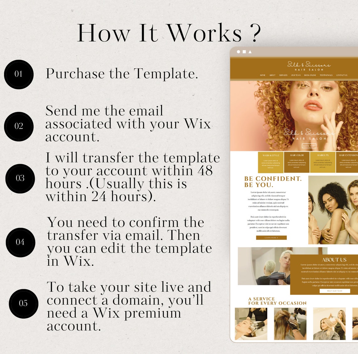 Hair salon wix one page website template perfect for etsy
