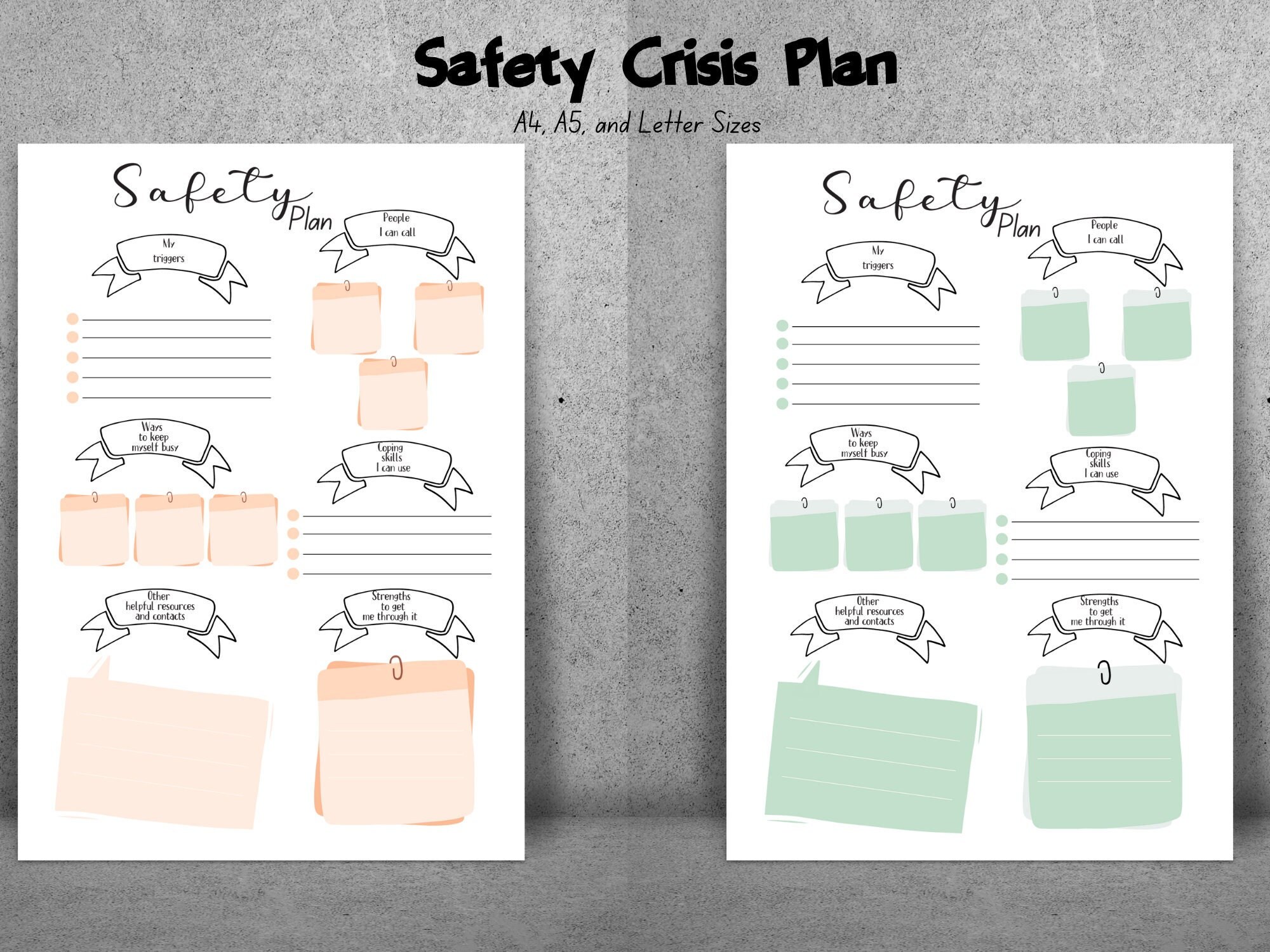 Printable Safety Crisis Plan Worksheet Therapy Aid - Etsy