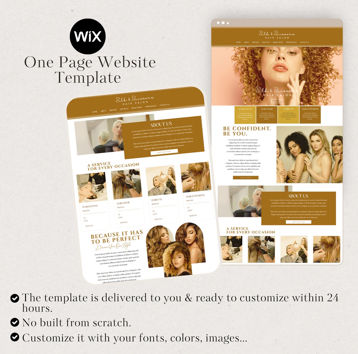 Hair salon wix one page website template perfect for etsy