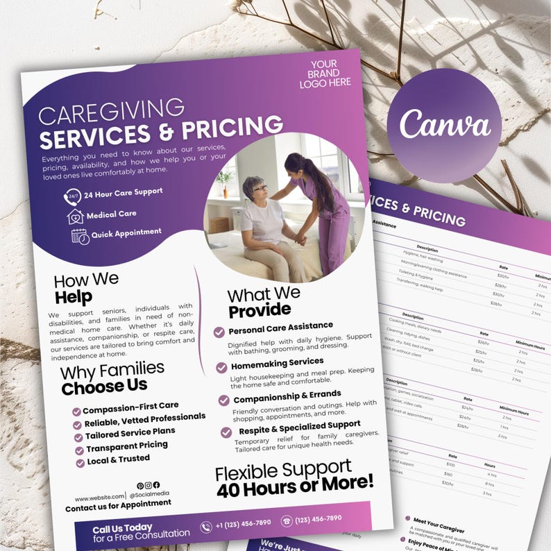 Caregiving Services Flyer Template: Homecare Agency Brochure (canva ...