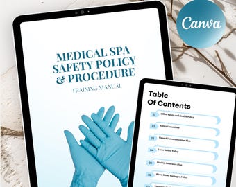 Medical Spa Safety Policies And Procedures Manual, Aesthetic Practice, MedSpa Canva Templates, Office Safety and Health Policy
