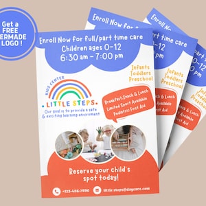 チャイルドケア フライヤー Canva テンプレート | 幼稚園や在宅デイケアに最適なデイケア フライヤー | ベビーシッター ビジネス | デイケア ポスター