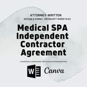 Medical SPA  Independent  Contractor Agreement Template, Editable Agreement, Medical Agreement Form, Business Agreement Templates