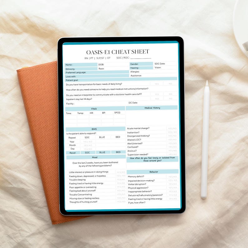 Oasis Assessment.pdf OASIS-E1 Cheat Sheet Canva Template, Home Health Assessment PDF ...