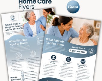 Folleto de atención domiciliaria en Canva, folleto de marketing para cuidadores, plantilla para el cuidado de personas mayores, folleto de atención médica no médica