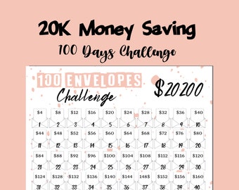 100 ENVELOPES CHALLENGE | 20,000 Saving Tracker Save 20k Printable PDF | Money Saving Challenge | Instant Download