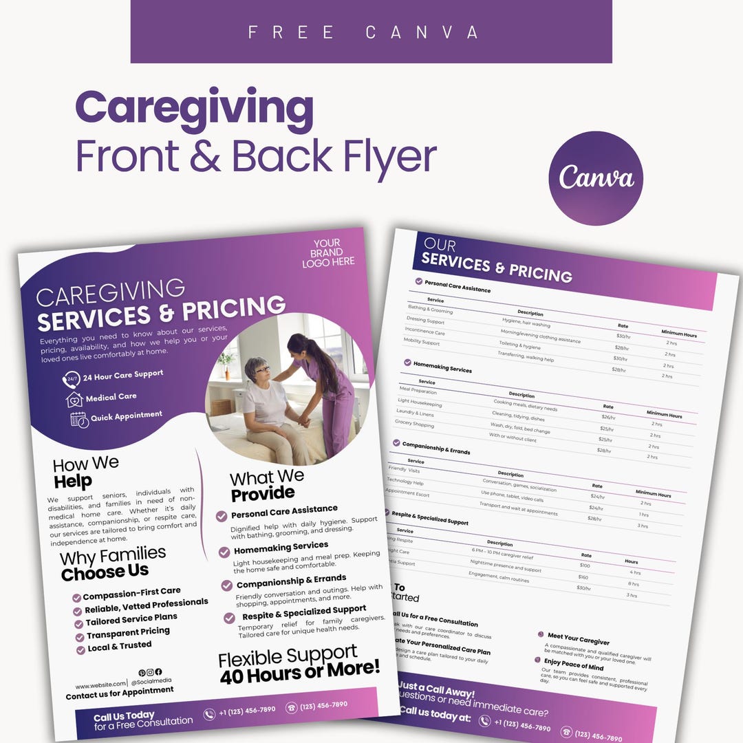 Caregiving Services Flyer Template: Homecare Agency Brochure (canva ...