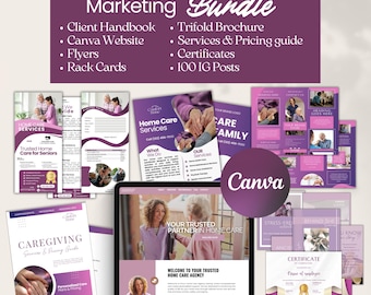 Paquete de Canva para marketing de atención domiciliaria: Manual del cliente y plantillas para redes sociales (descarga digital)