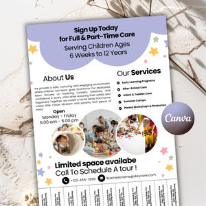 Daycare Flyer Template, Childcare Brochuers Template, Home Daycare Editable Flyer, Kids Daycare Business Brochures
