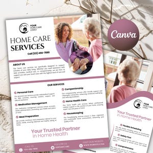 Home Care Flyer Brochure, Healthcare Brochure, Home Healthcare Brochure, Canva Templates, In Home Care Promotion Template