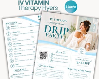 Plantilla de folleto para fiesta de terapia intravenosa, marketing de hidratación intravenosa, póster para evento de bienestar, promoción de spa médico, folletos de terapia intravenosa
