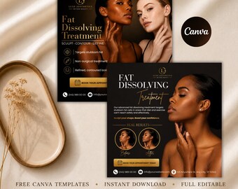 Plantillas de folletos para tratamientos de disolución de grasa, 2 publicaciones editables en Canva para redes sociales de spas médicos
