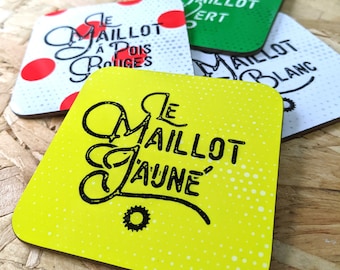 Tour De France Jerseys Collection - Wooden Coasters -  Cycling Gift Single or 4 Pack